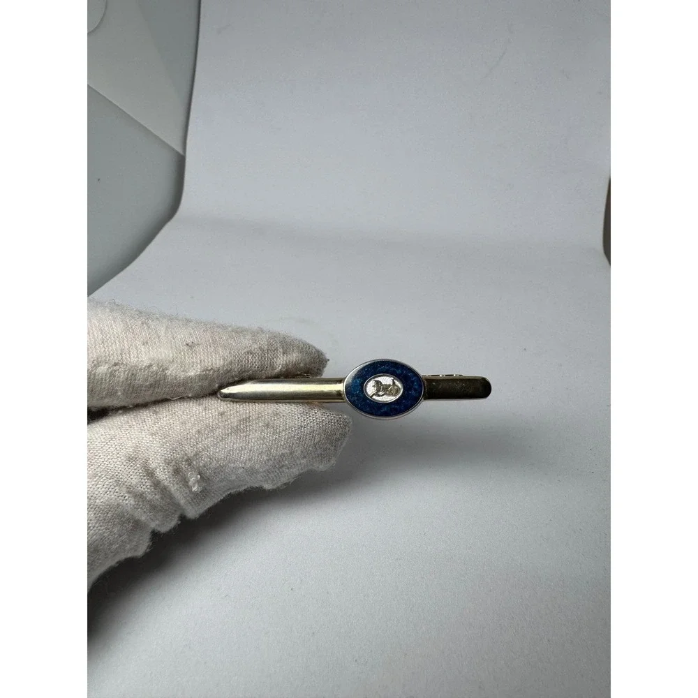 Vintage  CELINE Paris Navy Blue‎ Enamel Carriage Horse Tie Clip Clasp